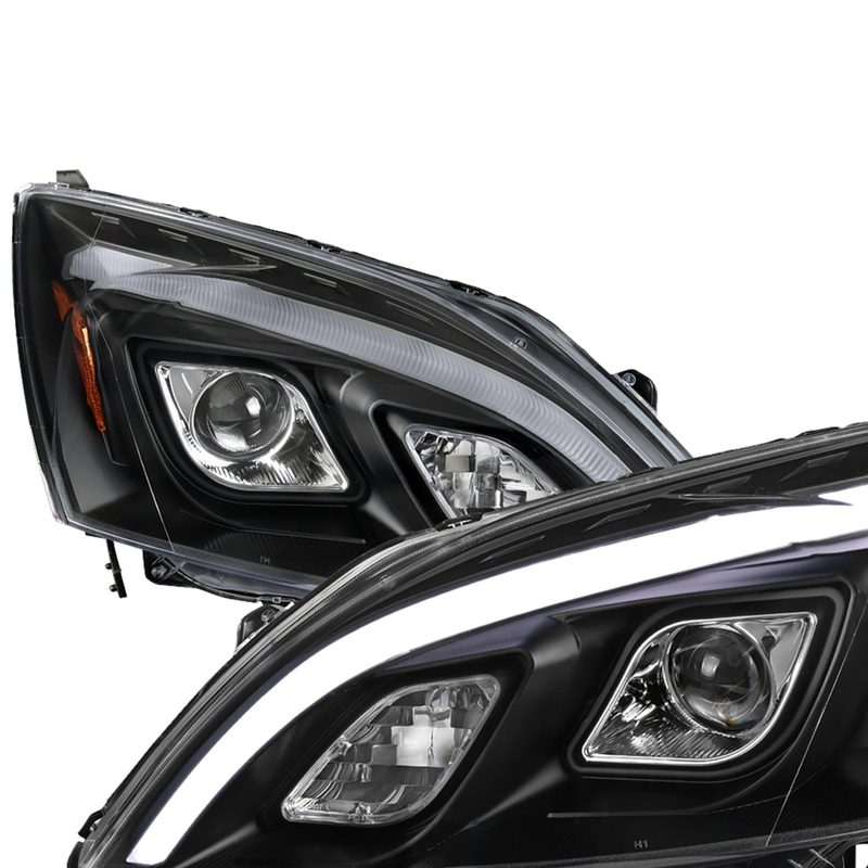 2007-2011 Honda CRV LED Bar Projector Headlights Matte Black/Clear Lens