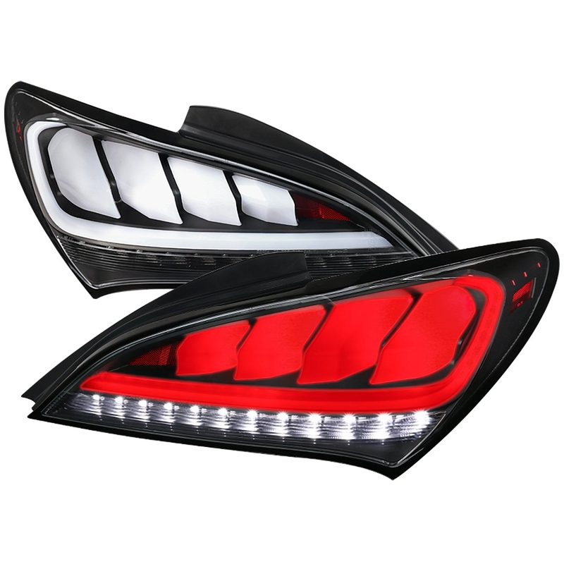 2010-2016 Hyundai Genesis Coupe White Bar LED Tail Lights Matt Black/Clear