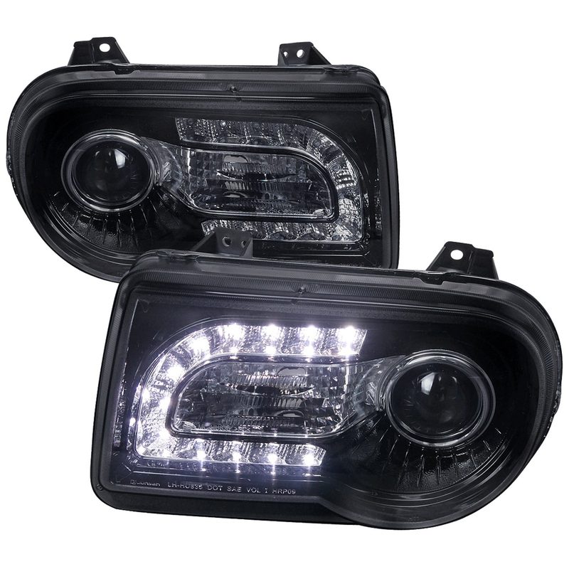 2005-2010 Chrysler 300 Projector Headlights LED Light Strip Glossy Black/Smoke