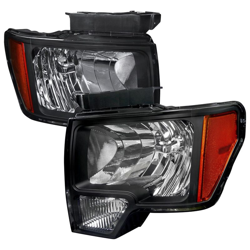 2009-2014 Ford F-150 Factory Crystal Headlights Amber Reflector Matt Black