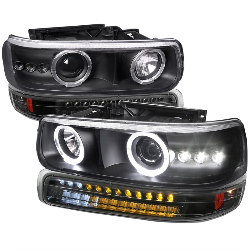 1999-2002 Chevy Silverado/ Tahoe/Suburban Dual Halo Headlights LED Black