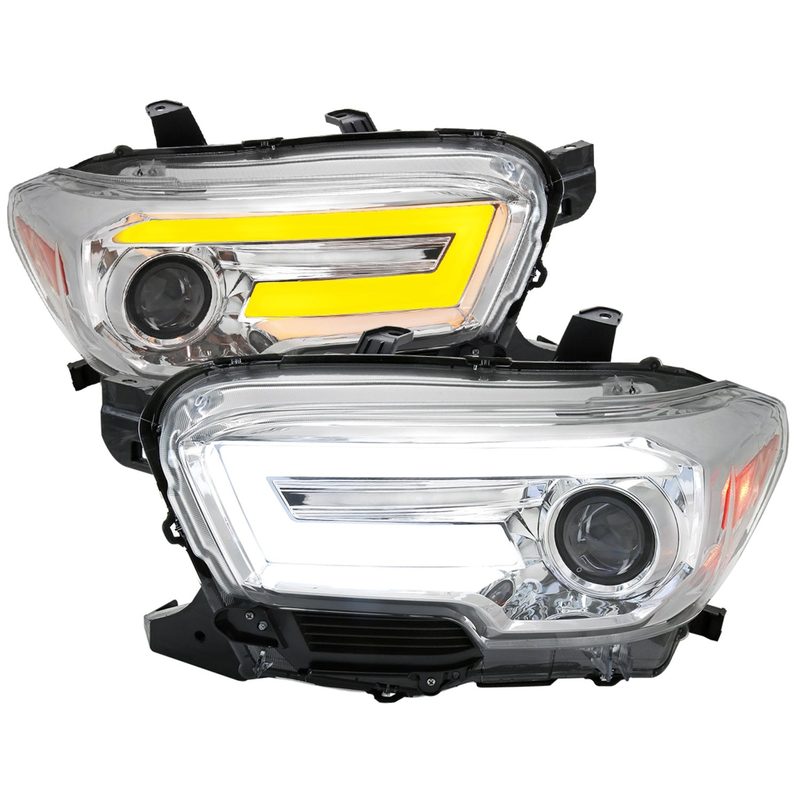2016-2023 Toyota Tacoma Sequential LED Bar Projector Headlights Chrome