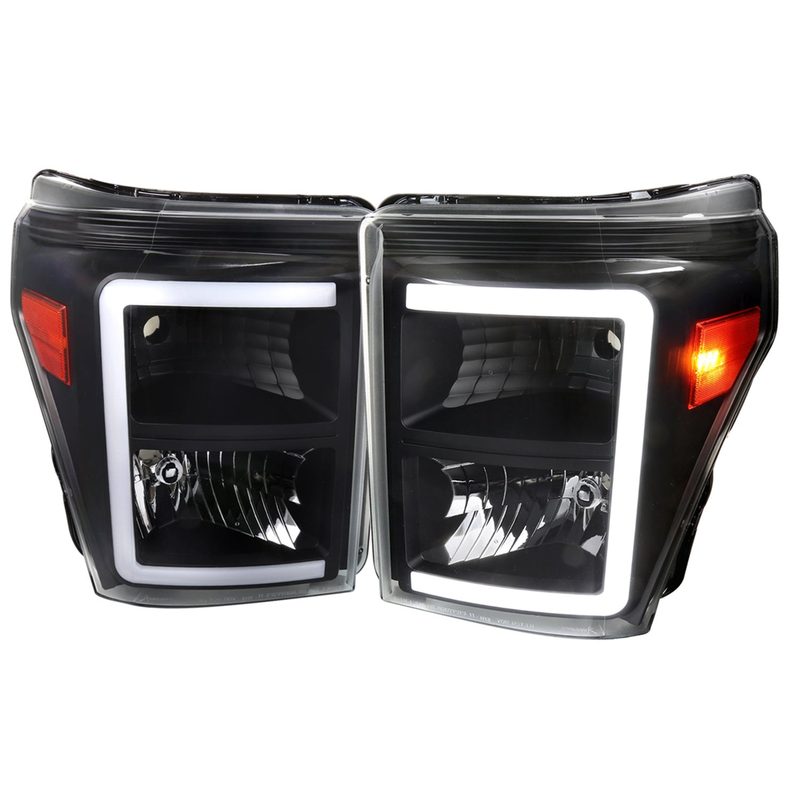 2011-2016 Ford F-250/350/450/550 Super Duty LED CBar Factory Headlights Black