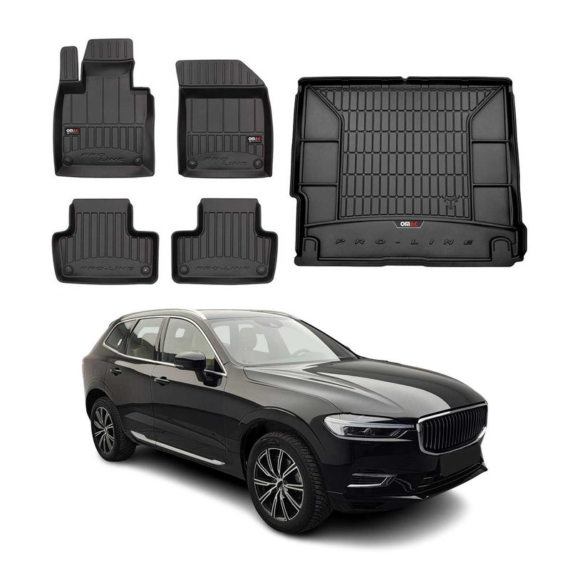 2018-2026 Volvo XC60 Premium Floor Mats & Cargo Liner Full Set All Weather Heavy Duty Black