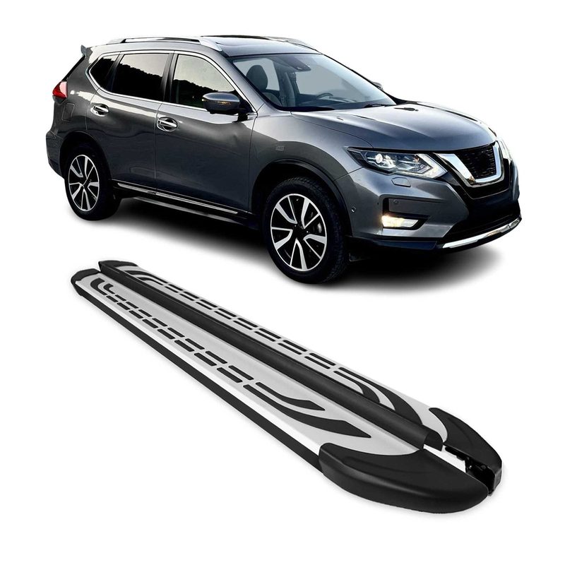 2014-2020 Nissan Rogue Running Boards Side Steps Silver & Black