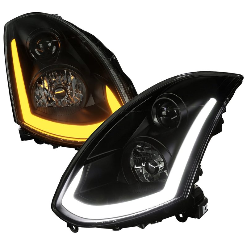 2003-2007 Infiniti G35 Coupe LED Projector Headlights Turn Signals Black Smoke
