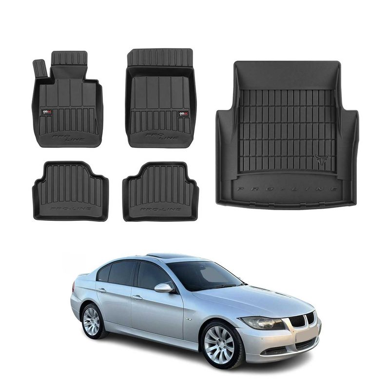 2006-2011 BMW 3 Series E90 Sedan Premium Floor Mats & Cargo Liner Full Set All Weather Heavy Duty