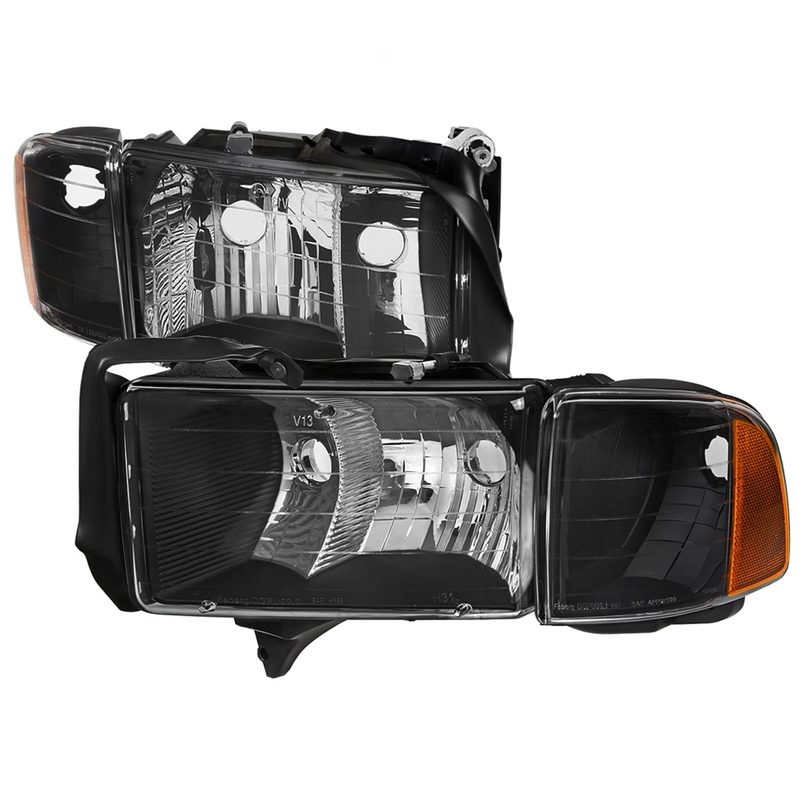 1999-2001 Dodge RAM 1500 Sport Factory Headlights & Corner Lights Black/Clear