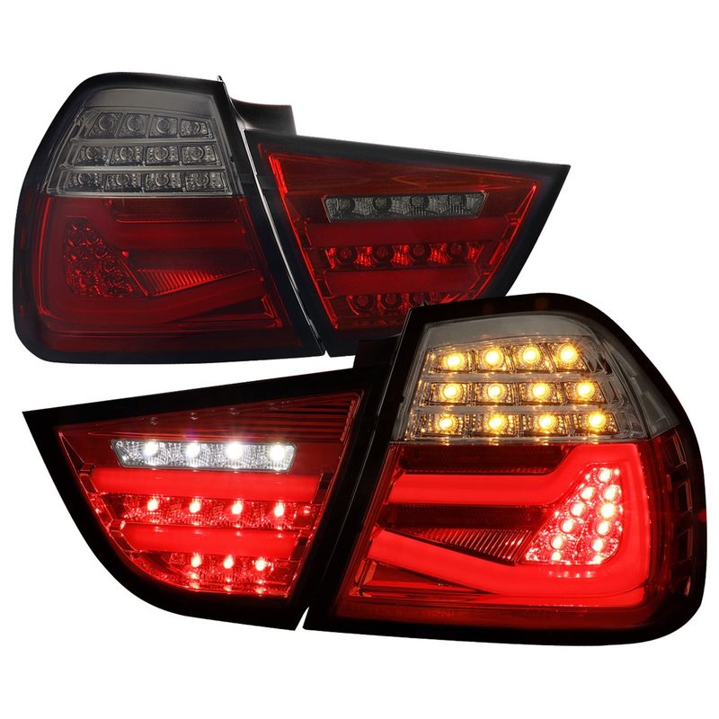 2009-2011 BMW E90 3-Series 4Dr Sedan Red LED Tail Light Chrome/Red Smoke Lens
