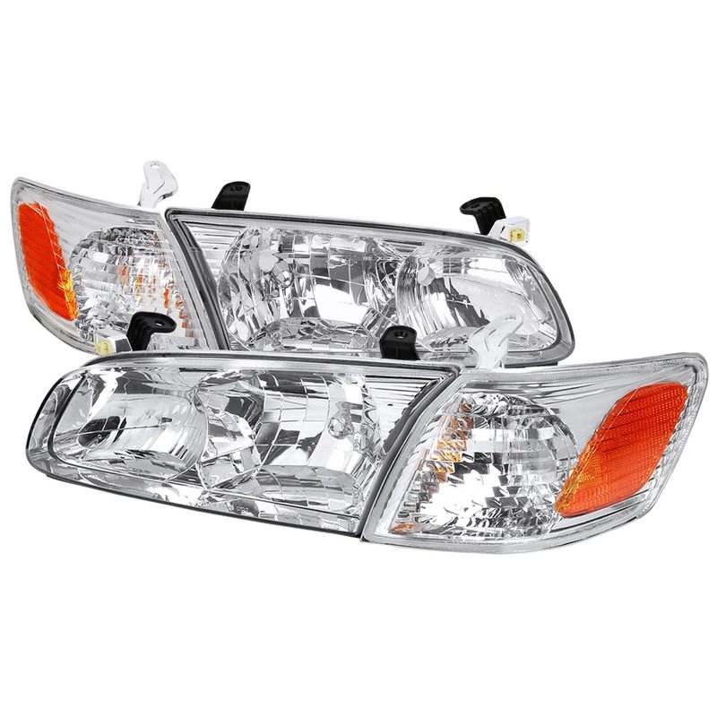 2000-2001 Toyota Camry Factory Headlights w/Amber Reflectors Chrome/Clear
