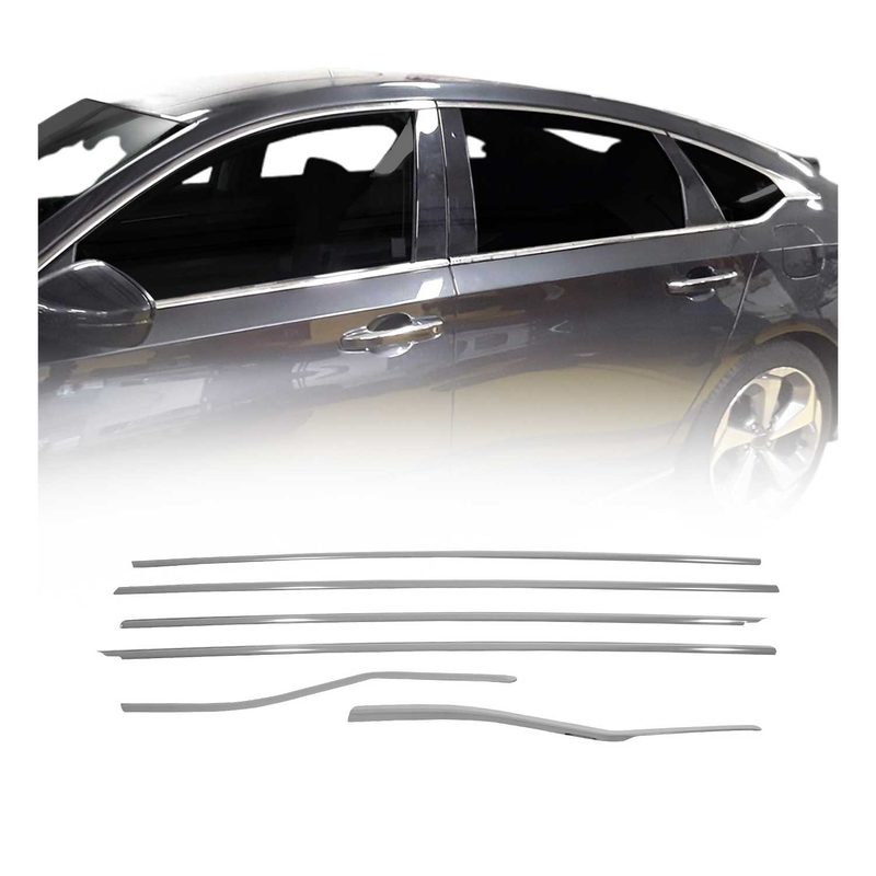 2018-2022 Honda Accord Window Molding Trim Streamer Silver 6Pcs Stainless Steel