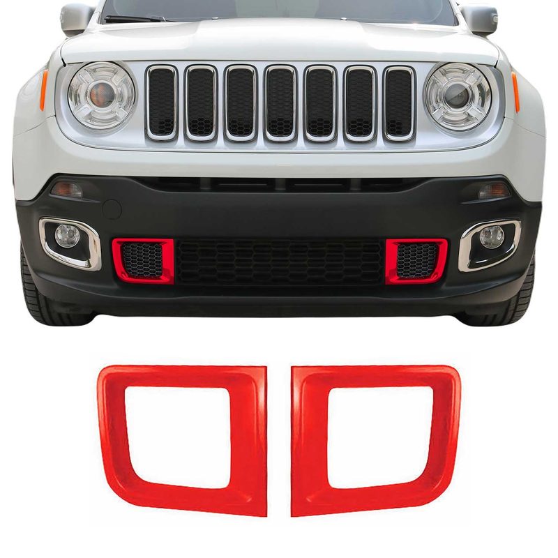 2015-2018 Jeep Renegade Front Bumper Grill Trim Molding ABS Red 2Pcs