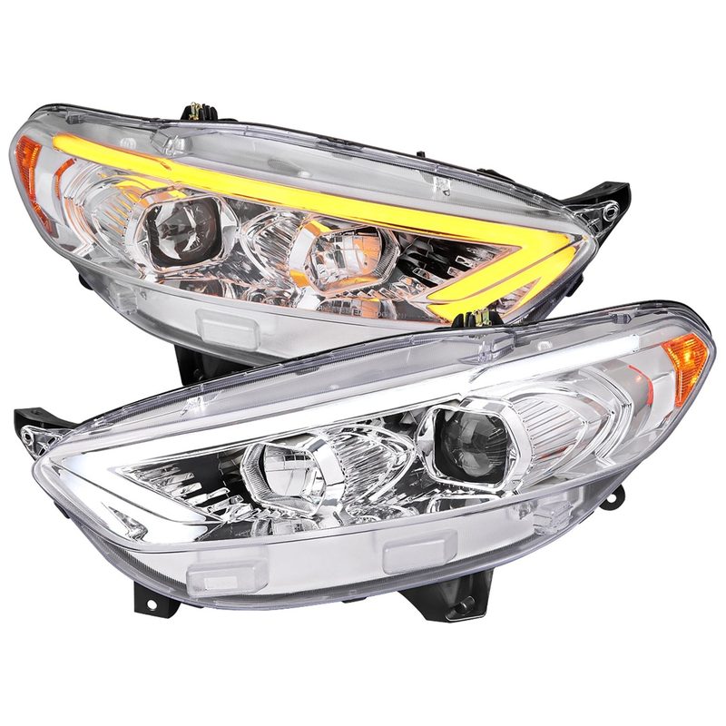 2013-2016 Ford Fusion Sequential Turn Signal Projector Headlights Chrome