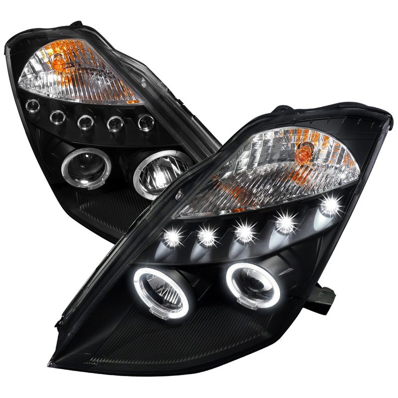 2003-2005 Nissan 350Z Dual Halo Projector Headlights Matte Black/Clear Lens