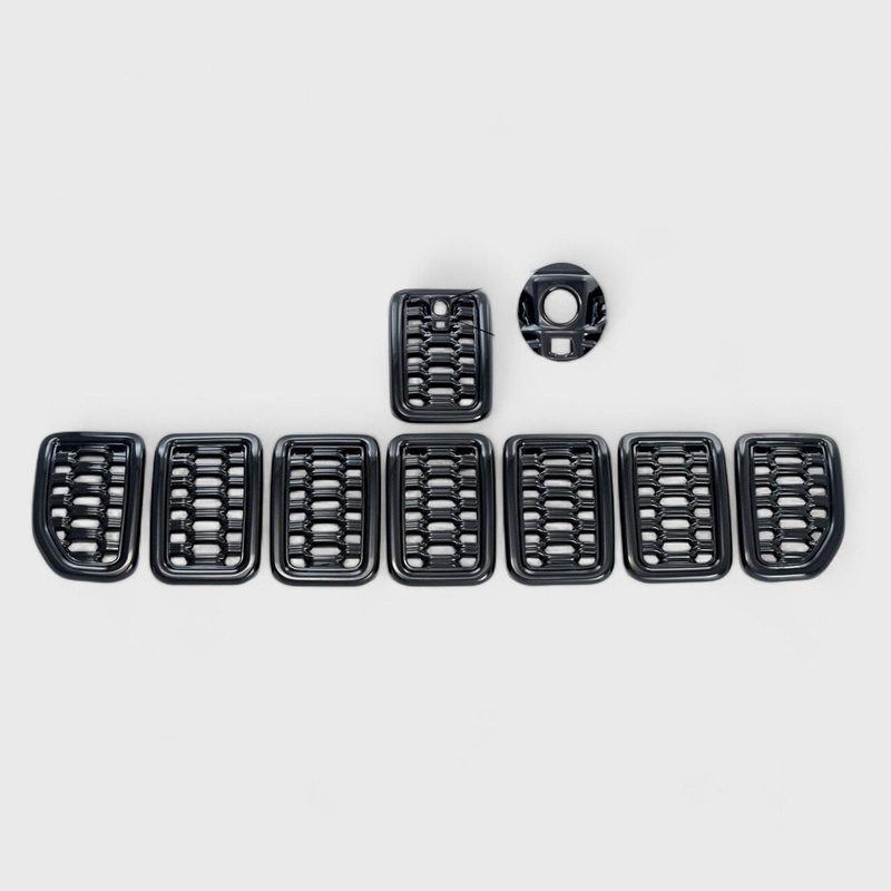 2021-2025 Jeep Grand Cherokee L Grille Overlay Gloss Black 8Pcs ABS Plastic