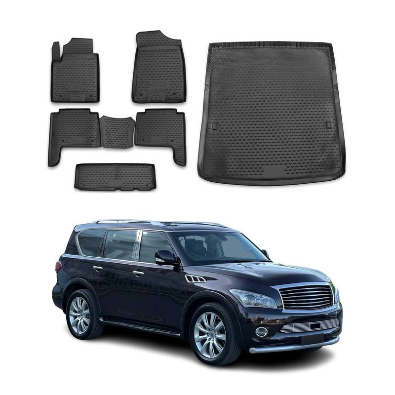 2010-2013 Infiniti QX56 LWB Floor Mats & Cargo Liner Full Set All Weather Black