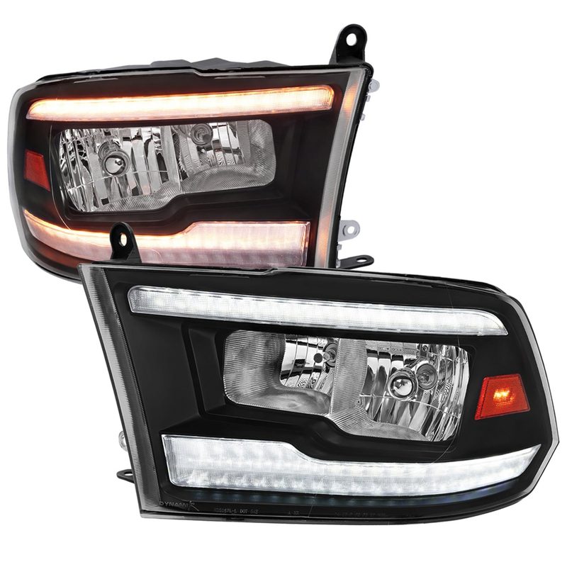 2009-2018 Dodge RAM 1500 RAM 2500 3500 Dual LED Bar Factory Headlights Black