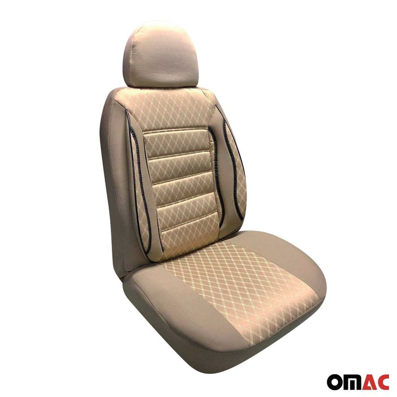 OMAC Universal Semi Custom Front Car Seat Cover Protector Beige Polycotton
