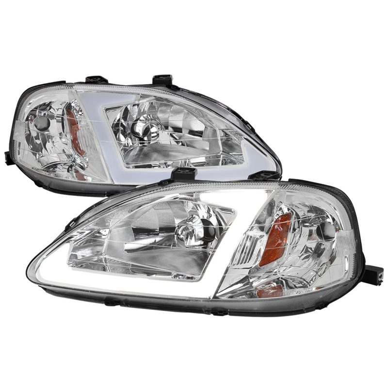 1999-2000 Honda Civic Coupe/SD LED Bar Factory Style Headlights Chrome/Clear