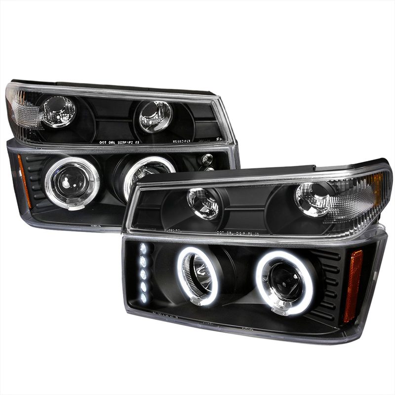 2004-2012 Chevy Colorado Canyon Dual Halo Headlights Corner Signal Light Black