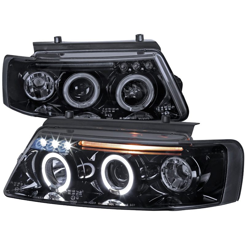 1997-2000 VW Passat Dual Halo Projector Headlights Glossy Black/Smoke Lens