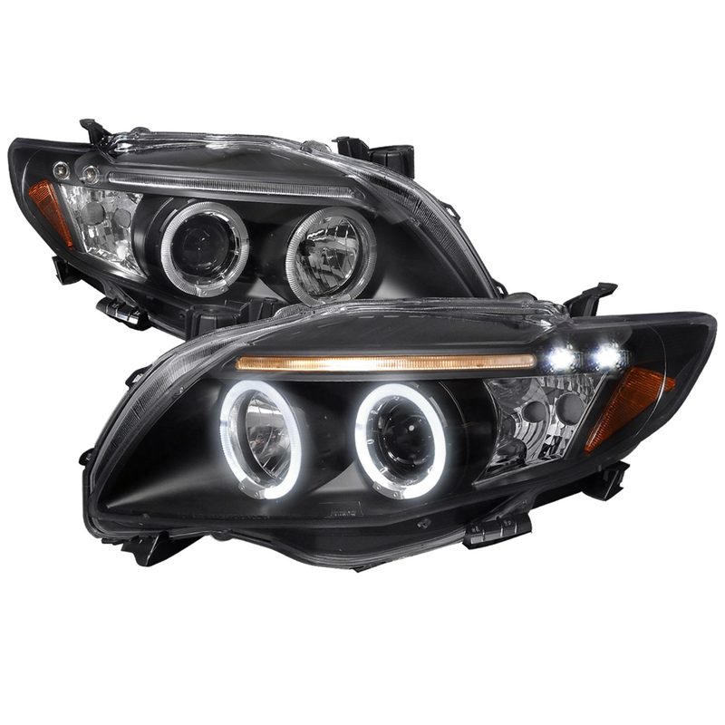 2009-2010 Toyota Corolla Dual Halo Projector Headlights Matte Black/Clear Lens