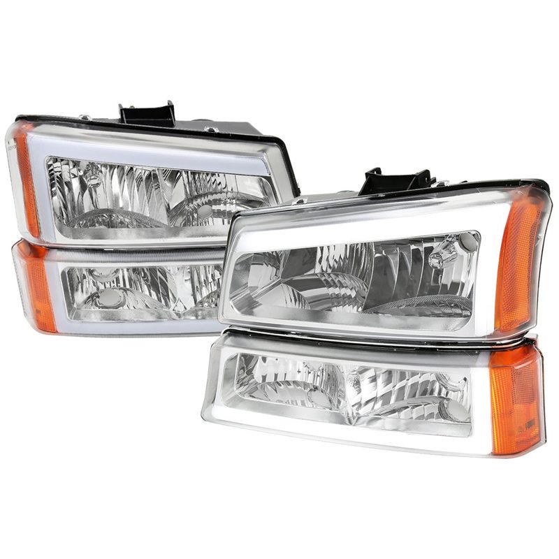 2002-2006 Chevy Avalanche/ Silverado LED Bar Headlights&Bumper Lights Chrome