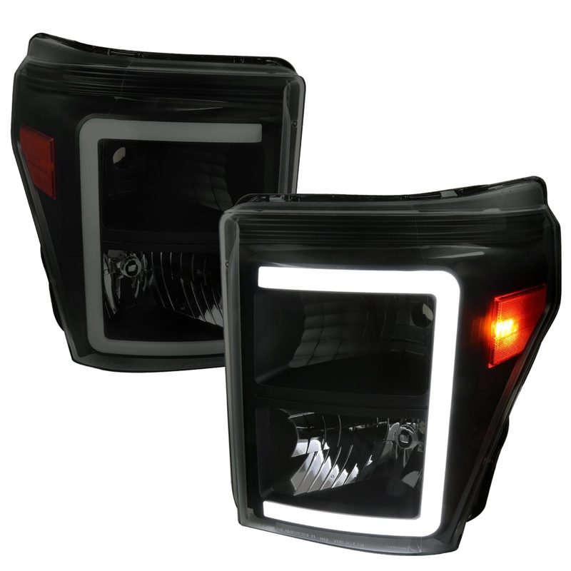 2011-2016 Ford F-250/350/450/550 Super Duty LED C-Bar Factory Headlights Black