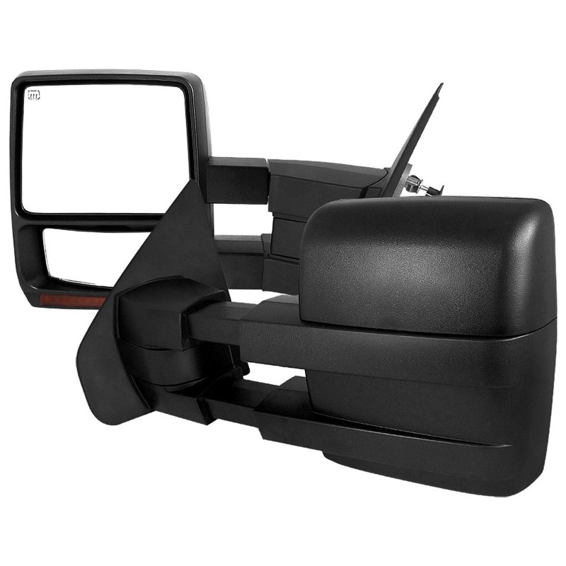 2007-2014 Ford F-150 Black Heated Telescoping Tow Mirrors Turn Signals Amber