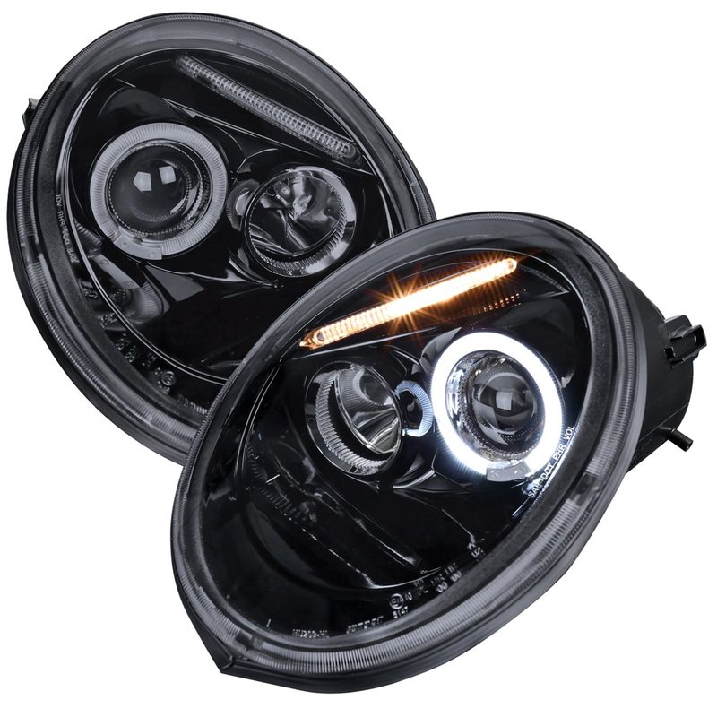 1998-2005 VW Beetle Halo Projector Headlights Glossy Black/Smoke Lens