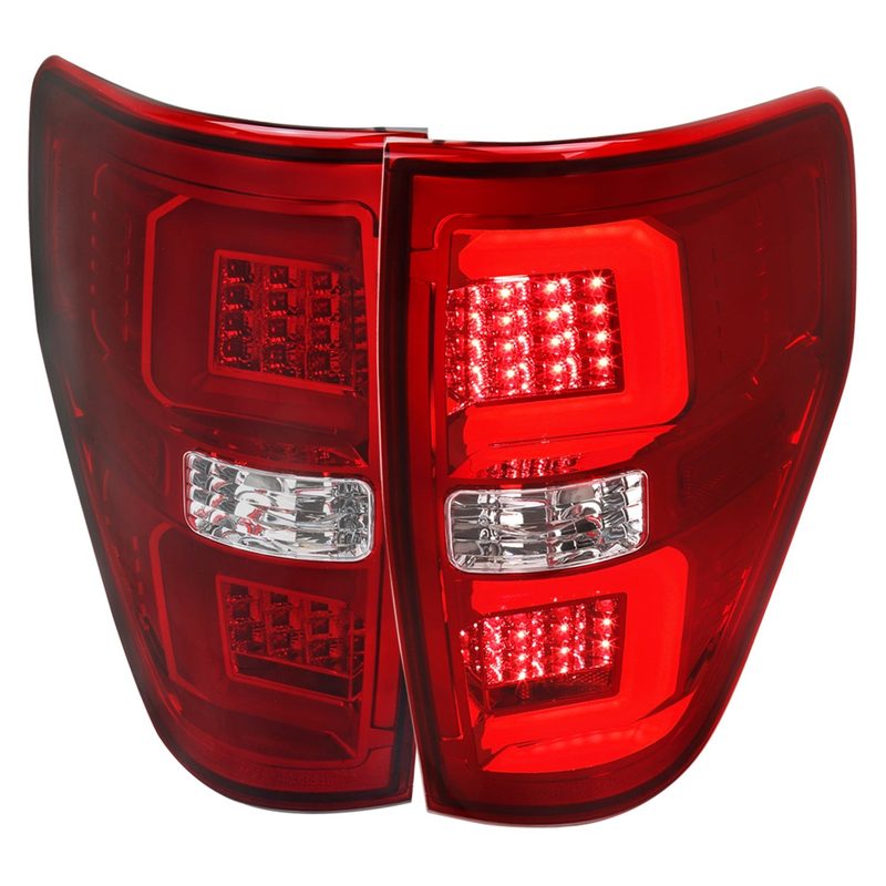 2009-2014 Ford F-150 Red C-Bar LED Tail Lights Chrome Housing/Red Lens