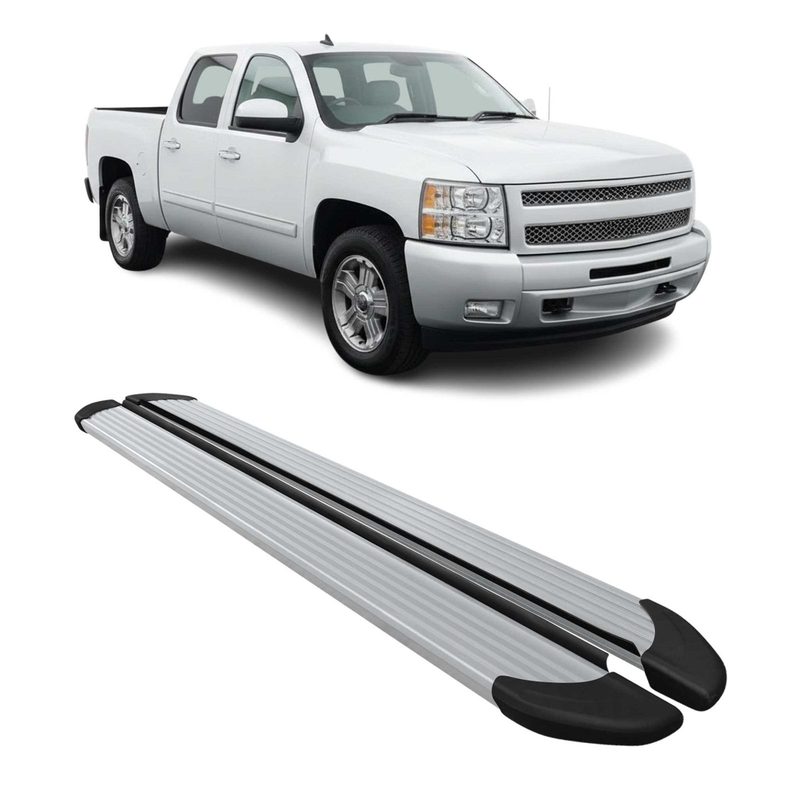 2007-2019 Chevy Silverado / GMC Sierra 1500 2500HD 3500HD CrewCab Running Boards Side Step Nerf Bars Alu Black Silver