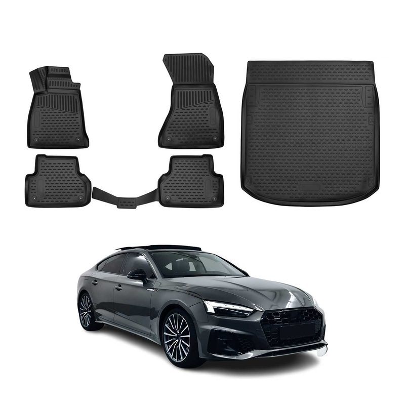 2018-2024 Audi A5 Sportback Floor Mats & Cargo Liner Full Set All Weather Black