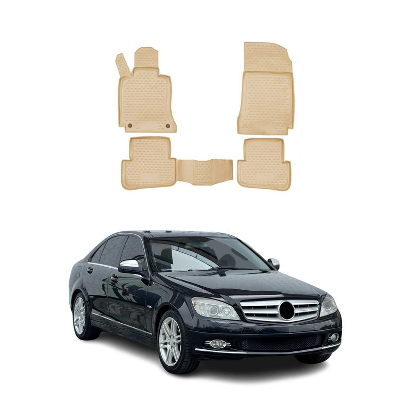 2010-2014 Mercedes C Class W204 Sedan Floor Mats Liners Full Set All Weather Beige