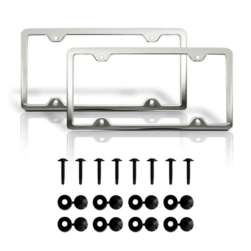 2 Pcs Chrome Stainless Steel License Plate Frame Tag Holder