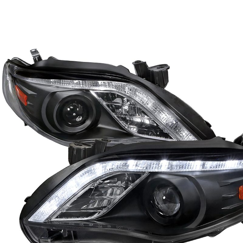 2011-2013 Toyota Corolla Projector Headlights LED Light Strip Matt Black/Clear