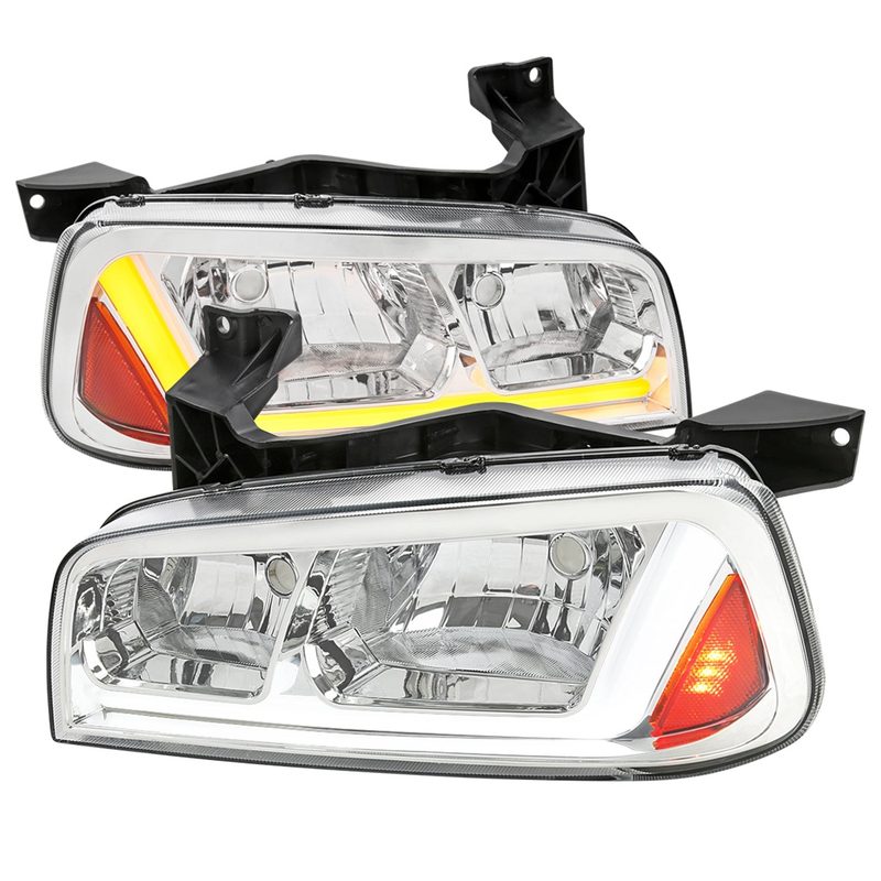 2006-2010 Dodge Charger Sequential LED Bar Factory Headlights Chrome