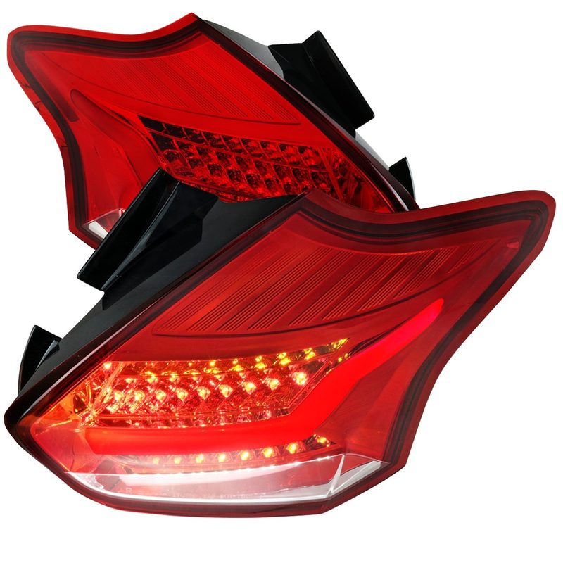 2015-2019 Ford Focus Hatchback LED Tail Lights Chrome Housing/Red Lens