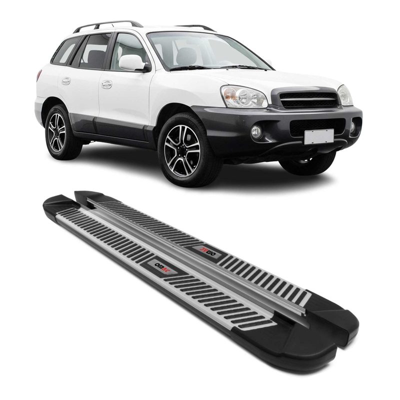 2001-2006 Hyundai Santa Fe Running Boards Side Steps Silver & Black