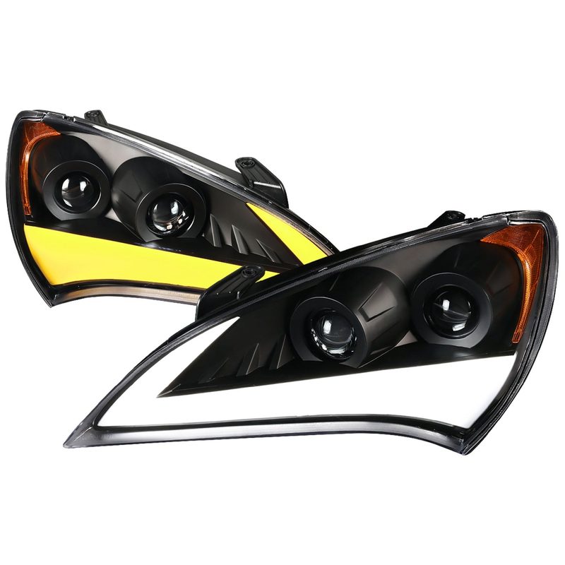 2010-2012 Hyundai Genesis Coupe Sequential LED Bar Projector Headlights Black