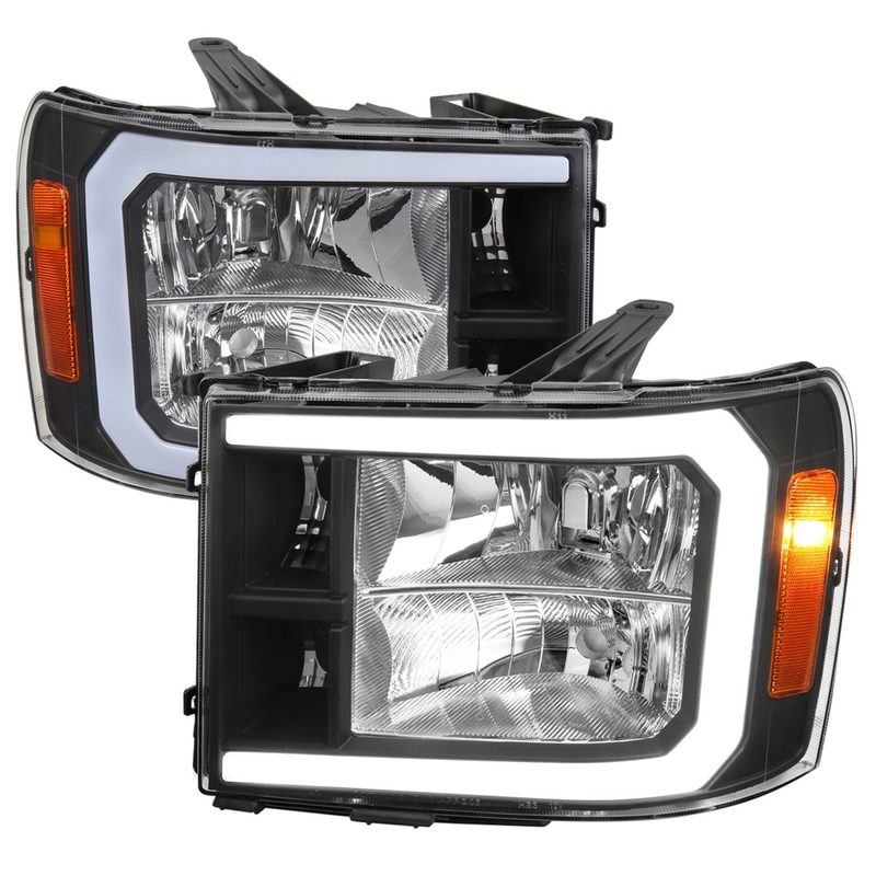 2007-2013 GMC Sierra 1500/2500/3500 LED Bar Factory Headlights Matt Black