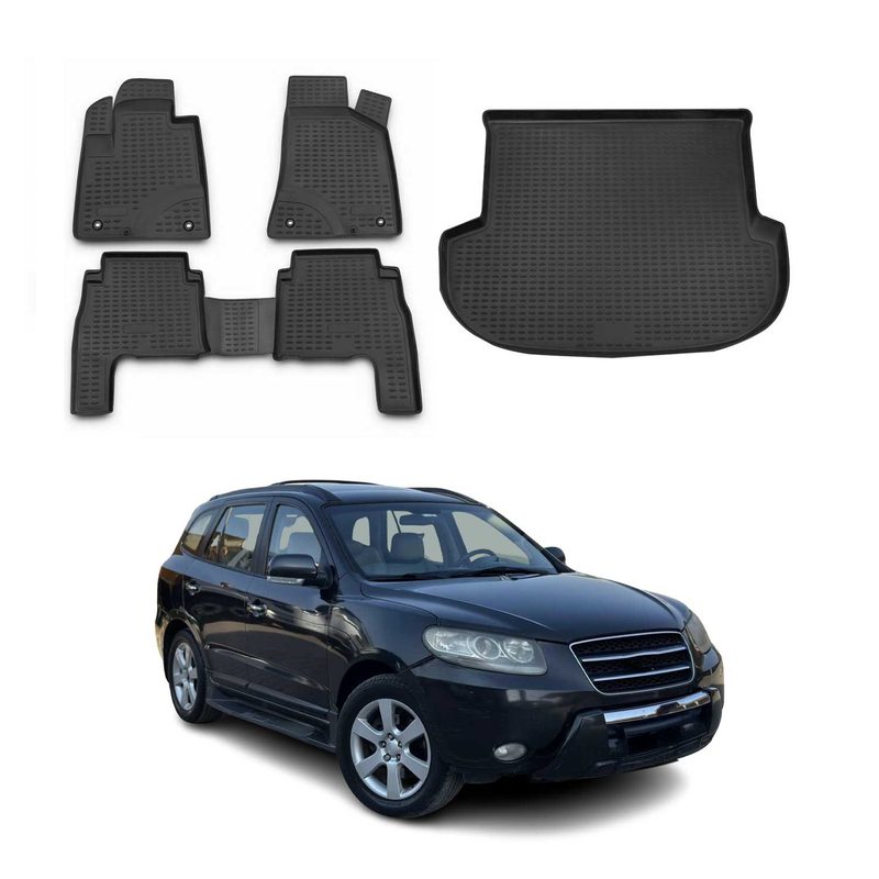 2007-2010 Hyundai Santa Fe 2.gen Pre-Facelift Floor Mats & Cargo Liner Full Set All Weather Black