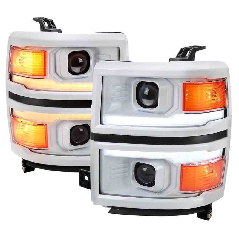2014-2015 Chevy Silverado 1500 LED Bar Headlights White Housing/Black Trim