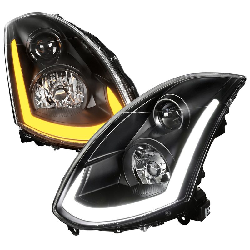 2003-2007 Infiniti G35 Coupe LED Bar Projector Headlights Turn Signals Black