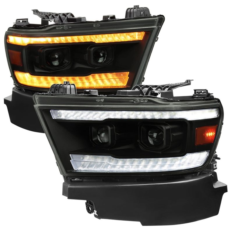 2019-2024 Dodge RAM 1500 Sequential LED Turn Signal Projector Headlights Smoke