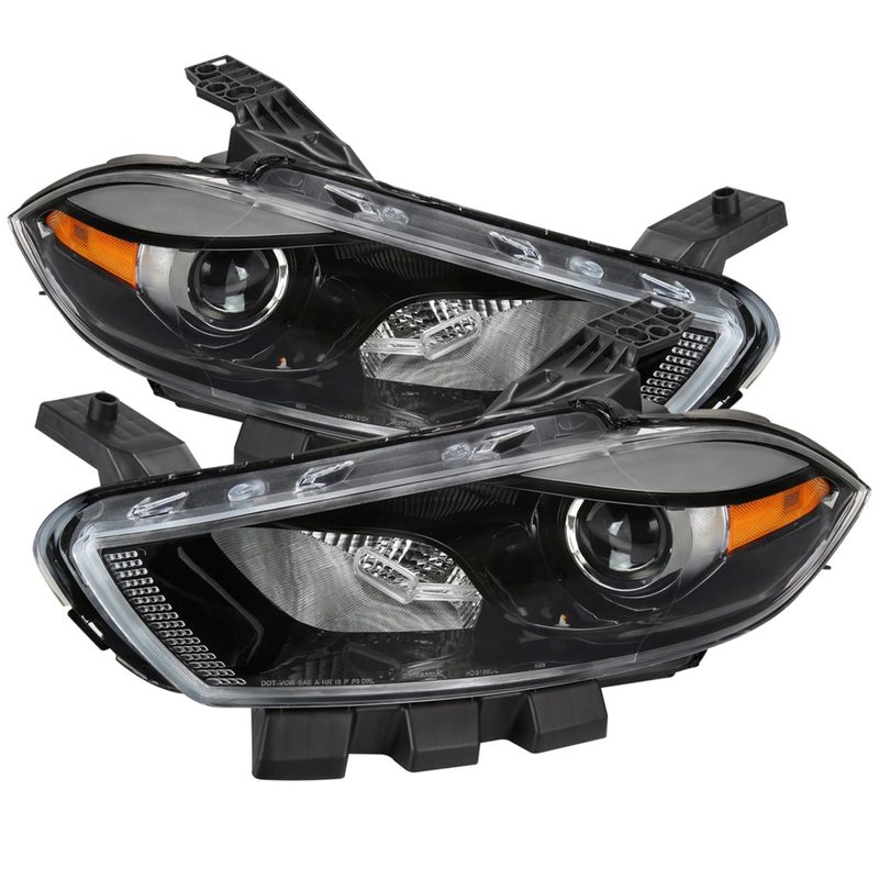 2013-2016 Dodge Dart Factory Headlights Projector High/Low Beam Jet Black