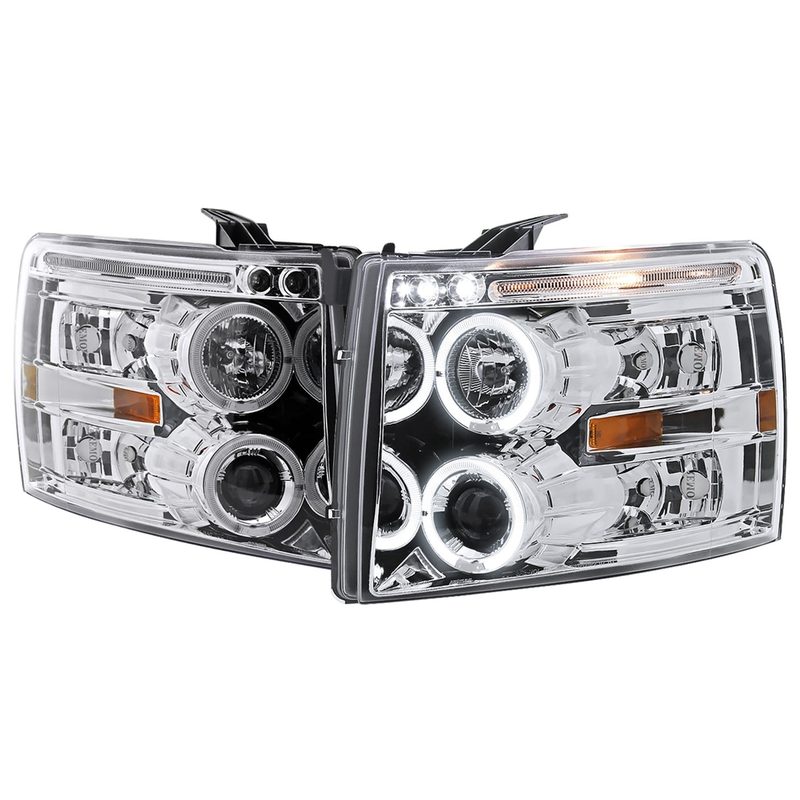 2007-2013 Chevy Silverado 1500/ 2500HD 3500HD Dual Halo Headlights Chrome