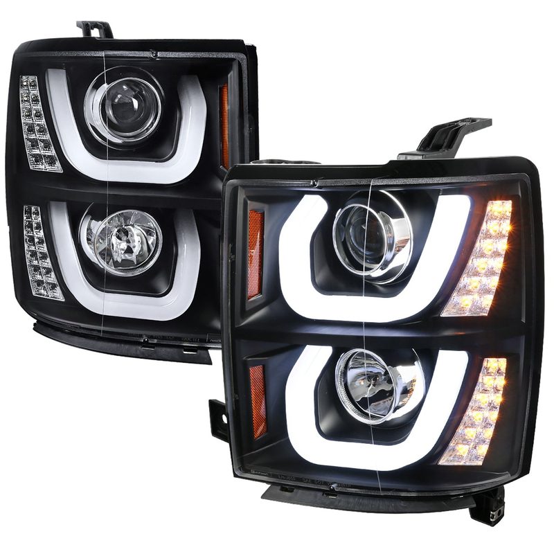 2014-2015 Chevy Silverado 1500 LED U-Bar Headlights LED Signal Lights Black
