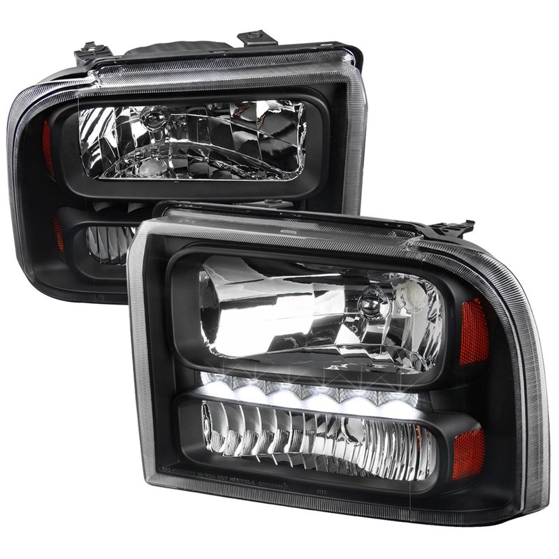 2005-2007 Ford F-250/350/450/550/Excursion Crystal Headlights LED Light Black