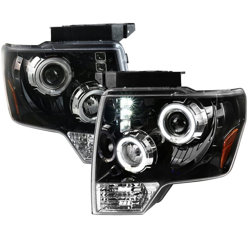 2009-2014 Ford F-150 Dual Halo Projector Headlights Jet Black/Clear Lens